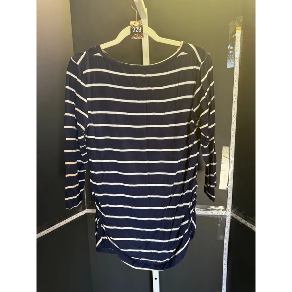 Women's Olivia Blu Navy White Striped Shoulder Zip Long Sleeve Tee XL - Picture 2 of 3